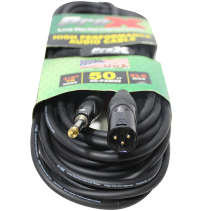ProX 1/4" TS to XLR-M Audio Cable OFC Unbalanced Instrument Cable | 50 ft