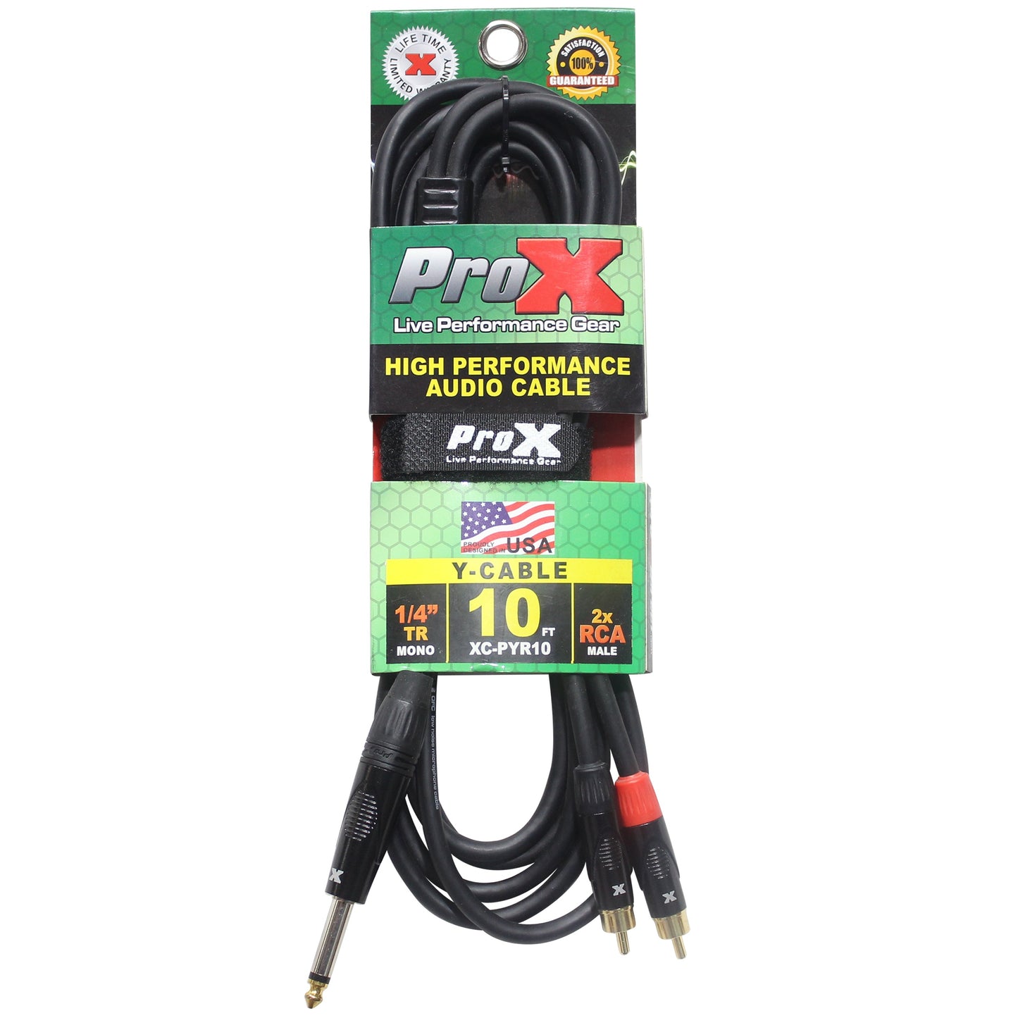 ProX 1/4" TS to Dual RCA Y Cable Unbalanced OFC Audio Y Cable | 10 ft