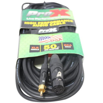 ProX RCA to XLR Female Audio Cable OFC Unbalanced Patch Cable | 50 ft