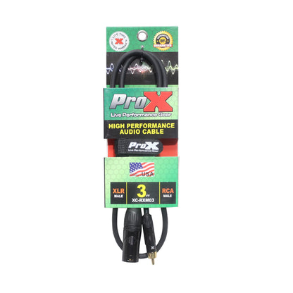 ProX XLR Male to RCA Male Audio Cable OFC Unbalanced Signal Cable | 3 ft