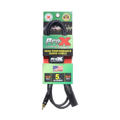 ProX XLR Male to RCA Male Audio Cable OFC Unbalanced Signal Cable | 5 ft