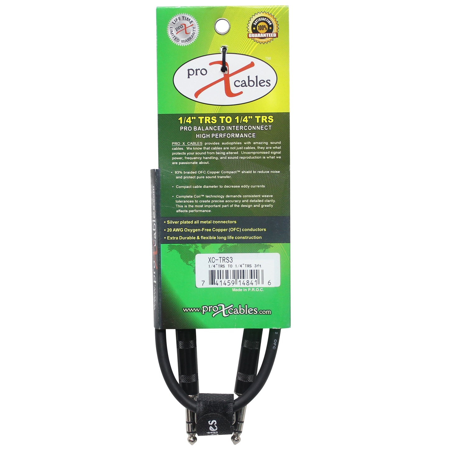 ProX XC-TRS Balanced 1/4" TRS-M to TRS-M OFC Audio Cable | 3 ft