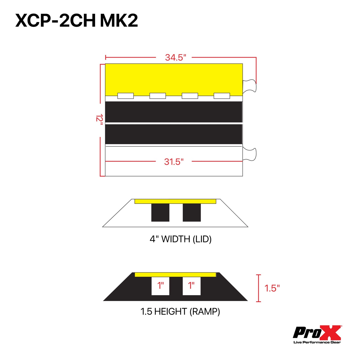 ProX Cable Protector Ramp Heavy-Duty Rubber Speed Bump Cover | 2-Channel