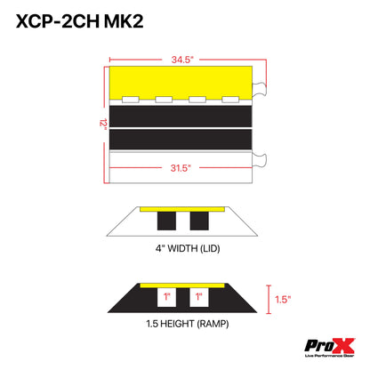 ProX Cable Protector Ramp Heavy-Duty Rubber Speed Bump Cover | 2-Channel