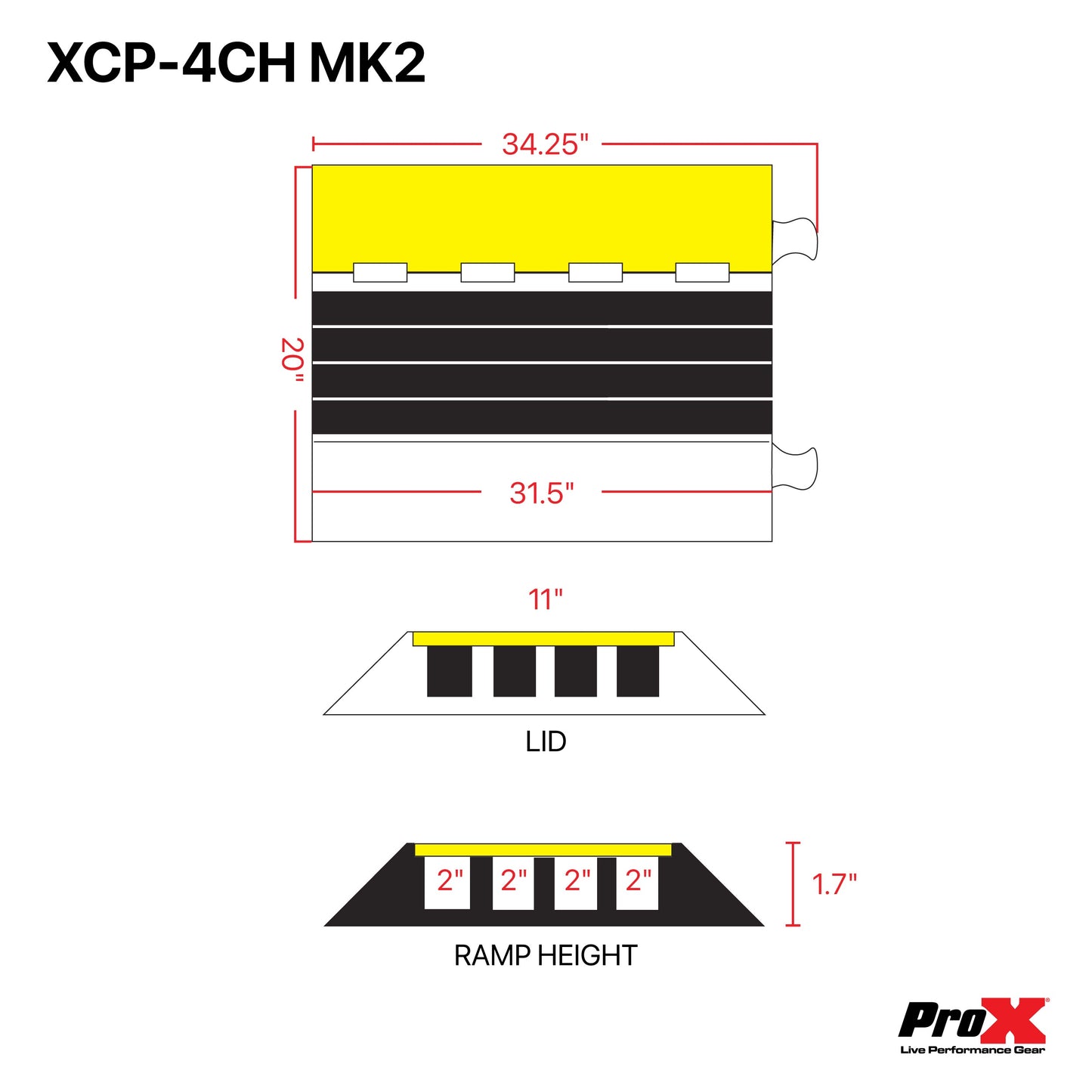 ProX Cable Protector Ramp Heavy-Duty Rubber Speed Bump Cover | 4-Channel