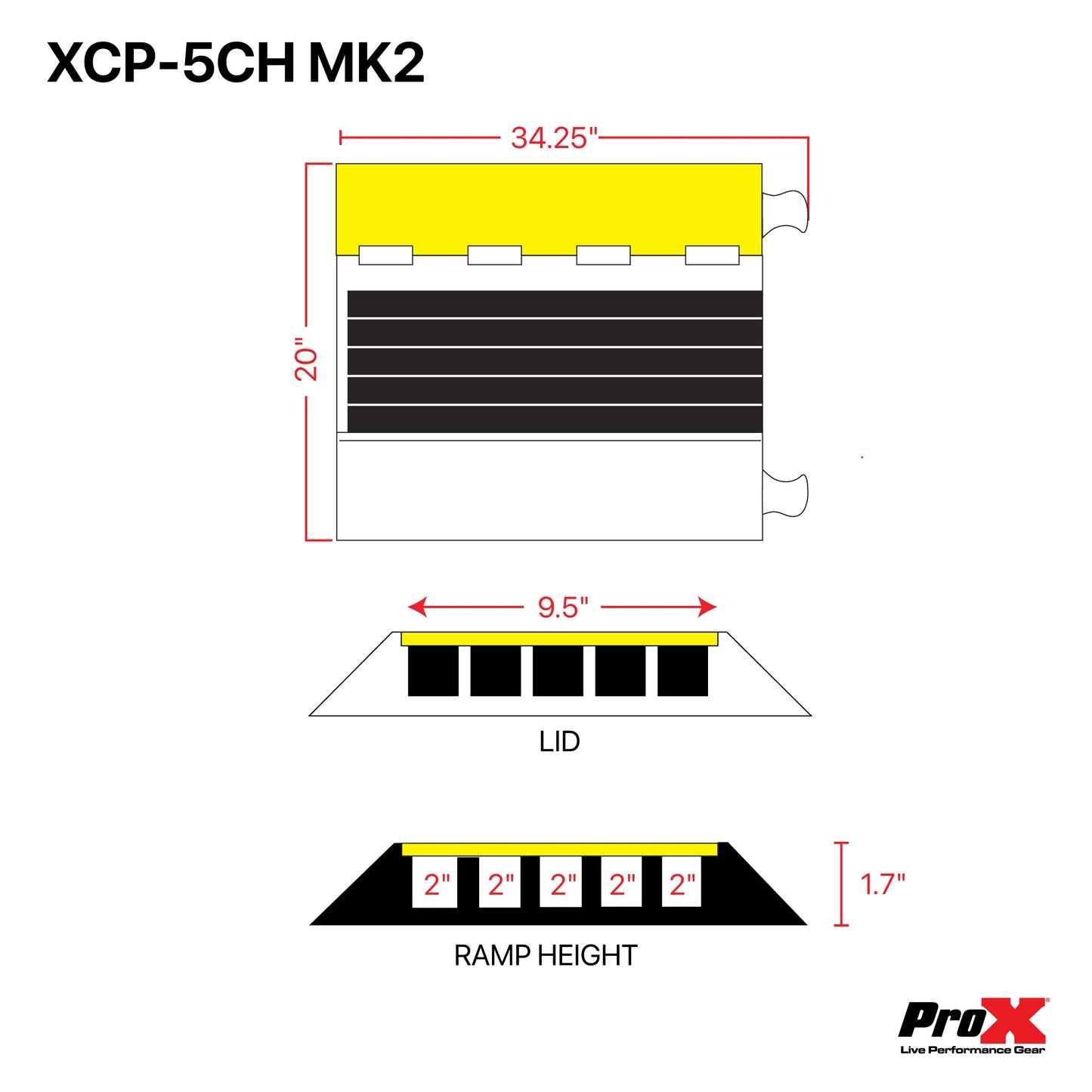 ProX Cable Protector Ramp Heavy-Duty Rubber Speed Bump Cover | 5-Channel