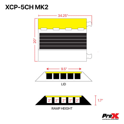 ProX Cable Protector Ramp Heavy-Duty Rubber Speed Bump Cover | 5-Channel