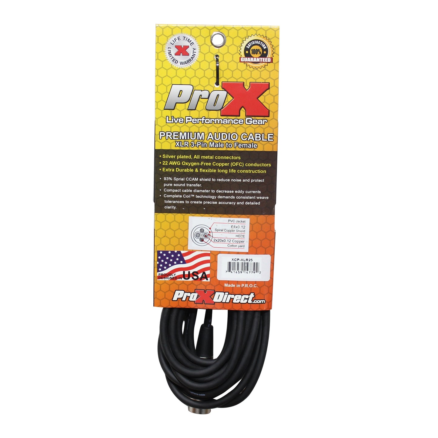 ProX XLR Balanced Audio Cable OFC Mic Cable With All-Metal Connectors | 25 ft