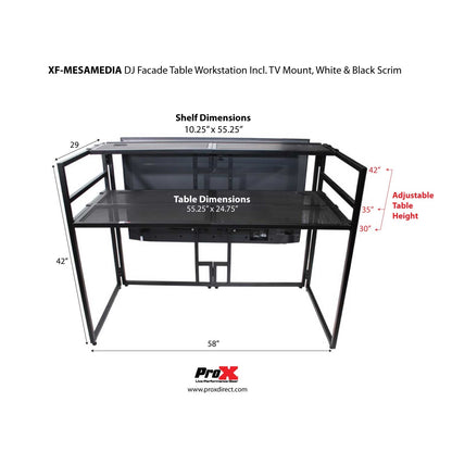 ProX XF-MESAMEDIAMK2 DJ Facade TV Workstation With Scrims and Bag