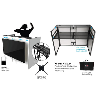 ProX XF-MESAMEDIAMK2 DJ Facade TV Workstation With Scrims and Bag
