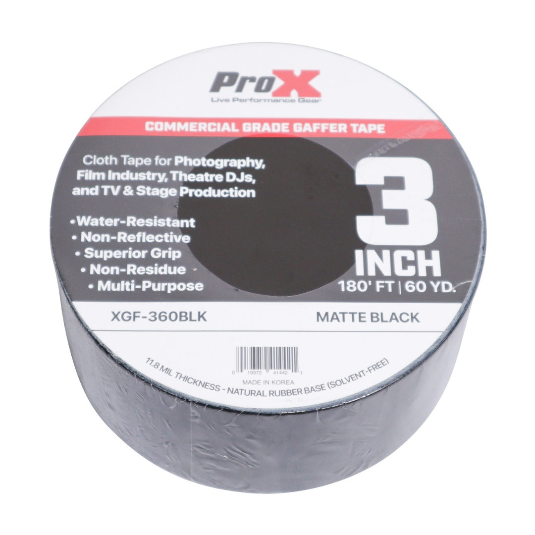 ProX XGF-360BLK 3" Matte Black Commercial Grade Gaffer Tape