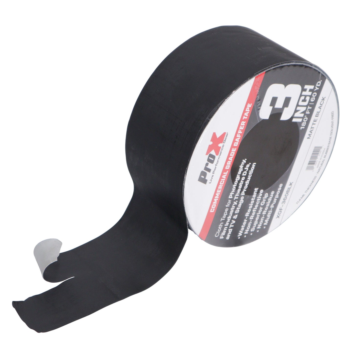 ProX XGF-360BLK 3" Matte Black Commercial Grade Gaffer Tape