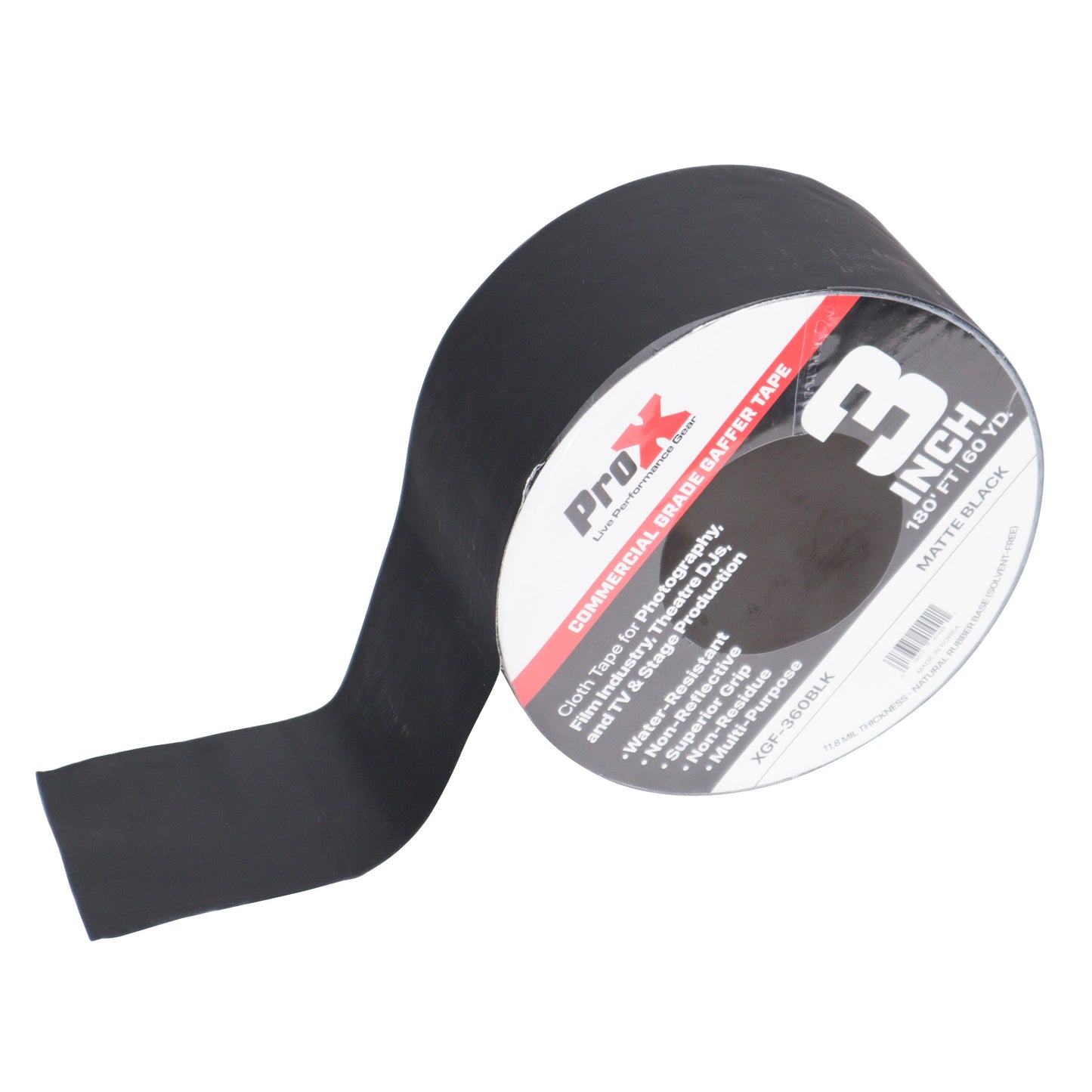 ProX XGF-360BLK 3" Matte Black Commercial Grade Gaffer Tape