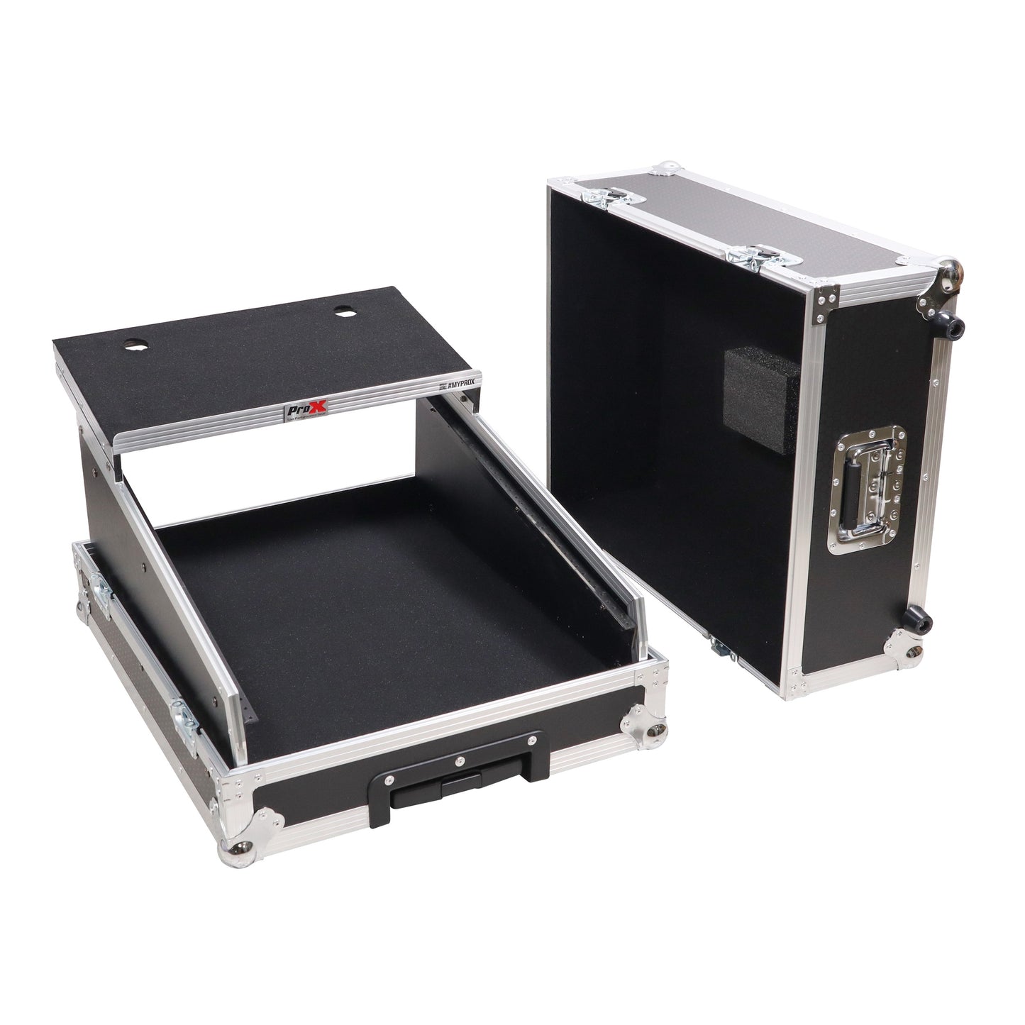 ProX 19" Slant Mixer Flight Case ATA Road Case With Laptop Shelf | 14U | Silver on Black