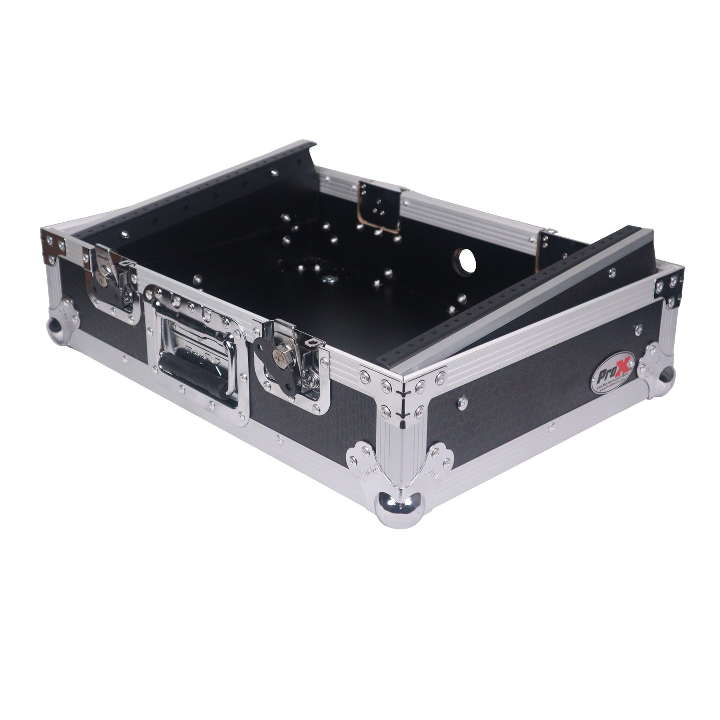 ProX 19" Slant Mixer Flight Case ATA Road Case With Laptop Shelf | 8U | Black/Silver