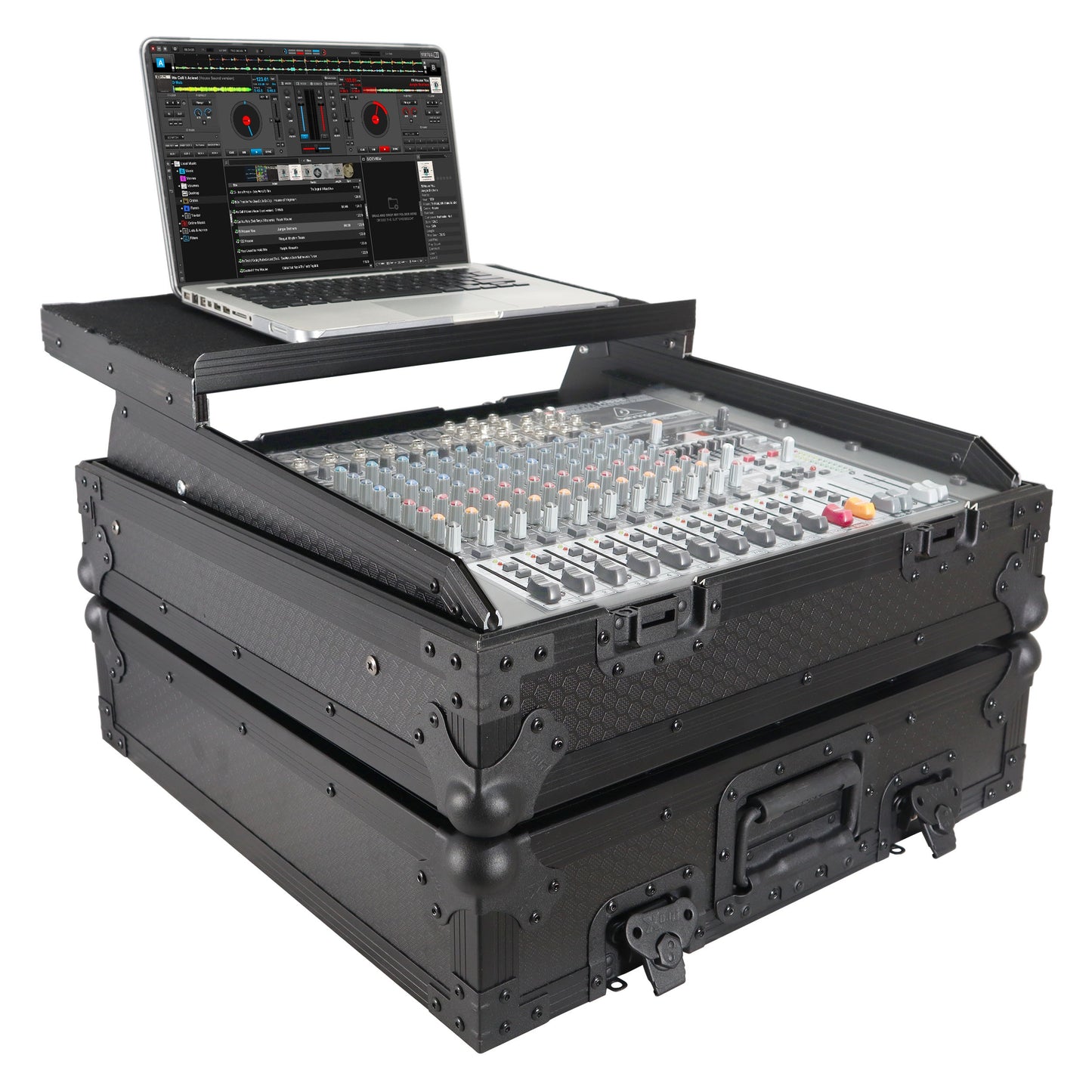 ProX 19" Slant Mixer Flight Case ATA Road Case With Laptop Shelf | 10U | Black on Black