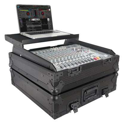 ProX 19" Slant Mixer Flight Case ATA Road Case With Laptop Shelf | 10U | Black on Black
