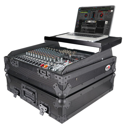 ProX 19" Slant Mixer Flight Case ATA Road Case With Laptop Shelf | 10U | Black on Black