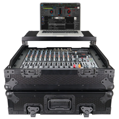 ProX 19" Slant Mixer Flight Case ATA Road Case With Laptop Shelf | 10U | Black on Black