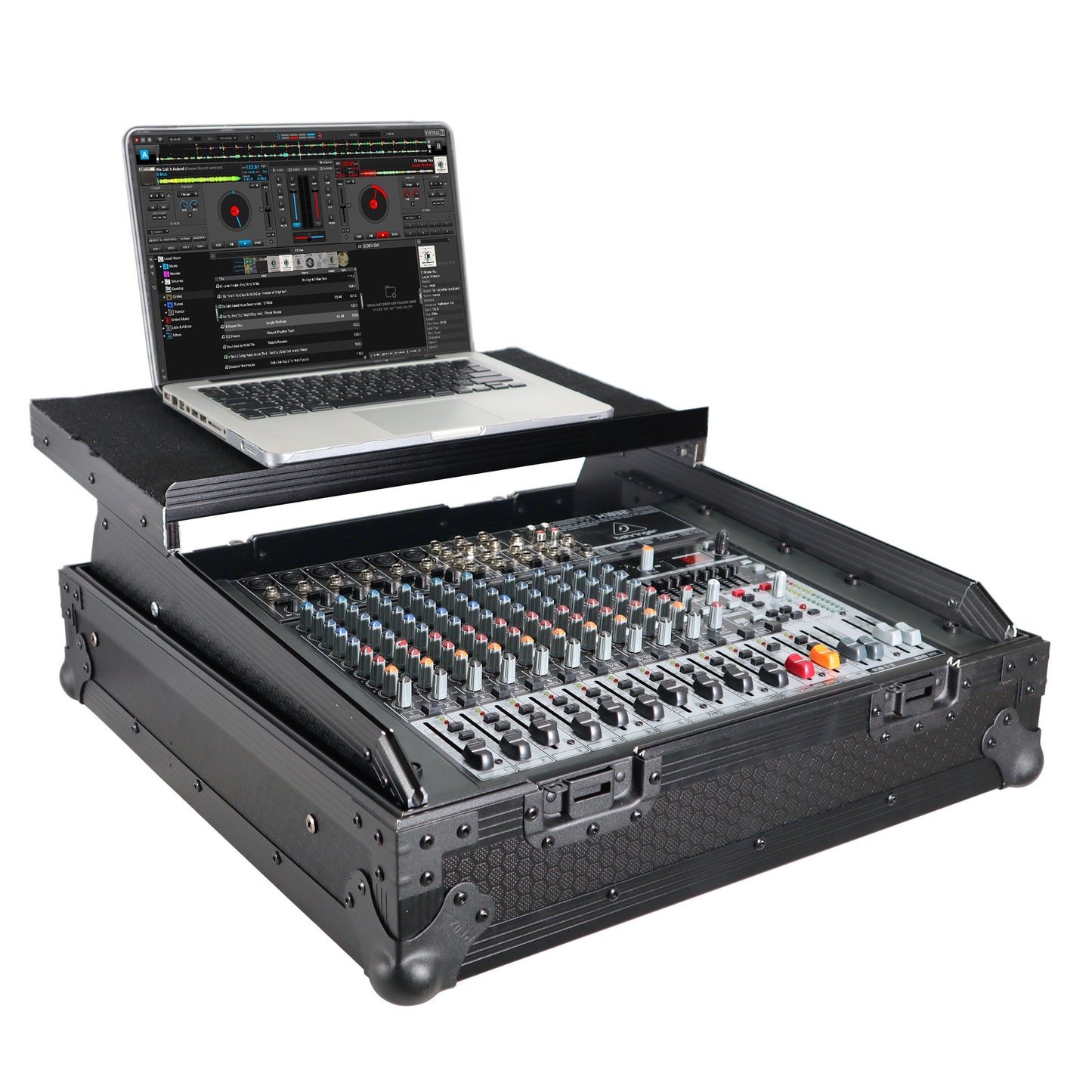 ProX 19" Slant Mixer Flight Case ATA Road Case With Laptop Shelf | 10U | Black on Black