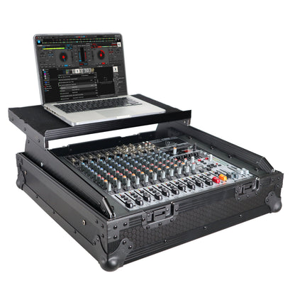 ProX 19" Slant Mixer Flight Case ATA Road Case With Laptop Shelf | 10U | Black on Black
