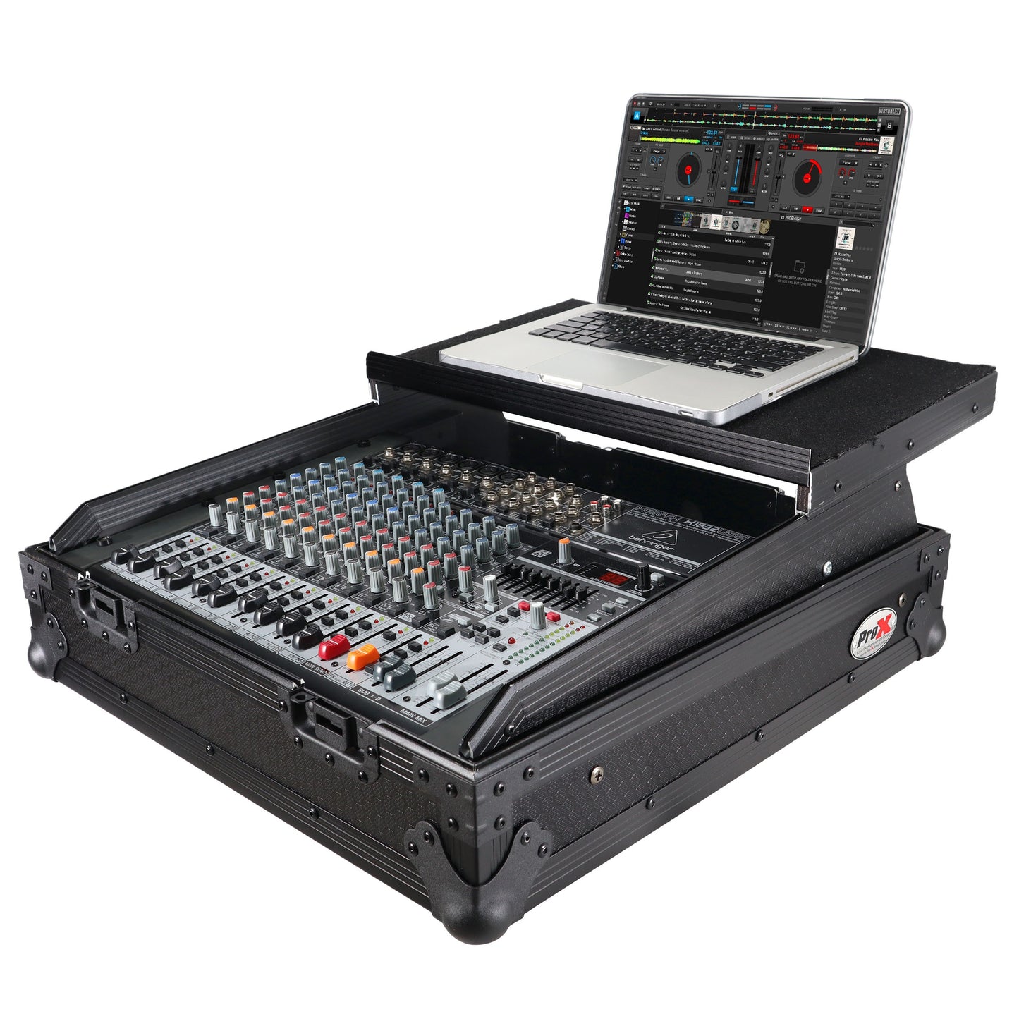 ProX 19" Slant Mixer Flight Case ATA Road Case With Laptop Shelf | 10U | Black on Black