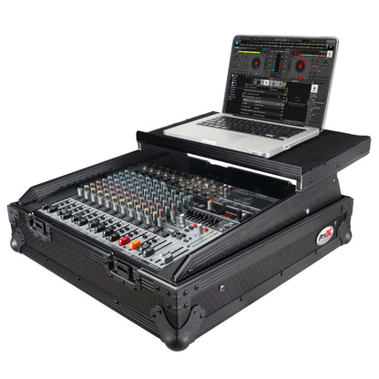 ProX 19" Slant Mixer Flight Case ATA Road Case With Laptop Shelf | 10U | Black on Black