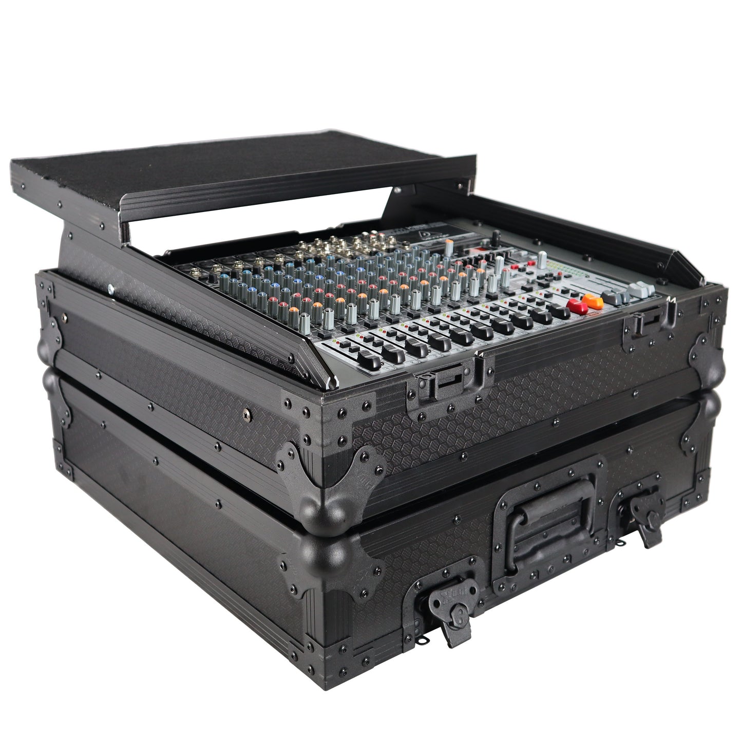 ProX 19" Slant Mixer Flight Case ATA Road Case With Laptop Shelf | 10U | Black on Black