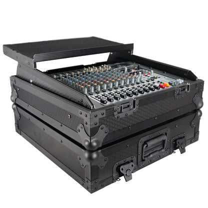 ProX 19" Slant Mixer Flight Case ATA Road Case With Laptop Shelf | 10U | Black on Black