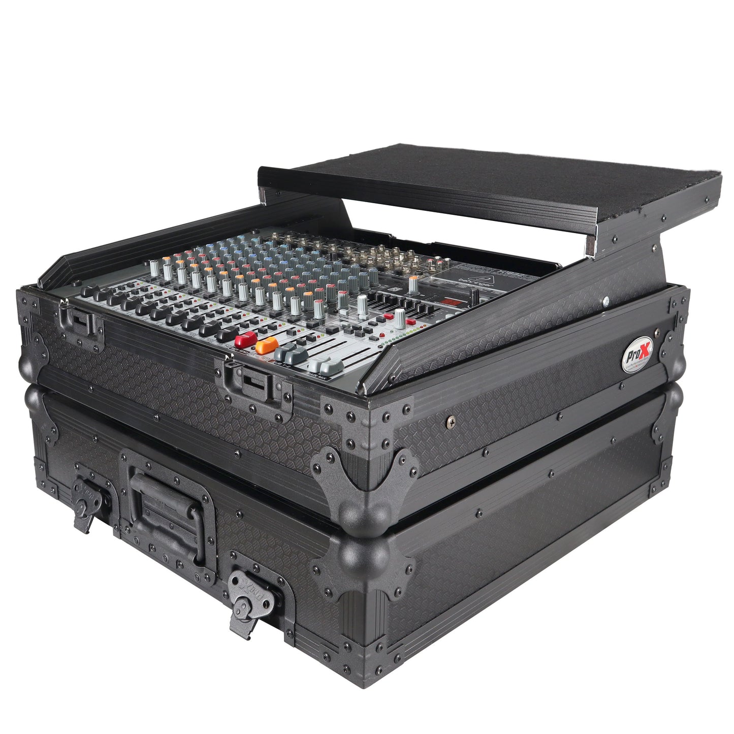 ProX 19" Slant Mixer Flight Case ATA Road Case With Laptop Shelf | 10U | Black on Black
