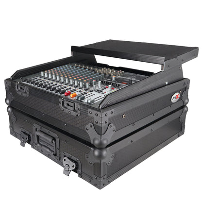 ProX 19" Slant Mixer Flight Case ATA Road Case With Laptop Shelf | 10U | Black on Black