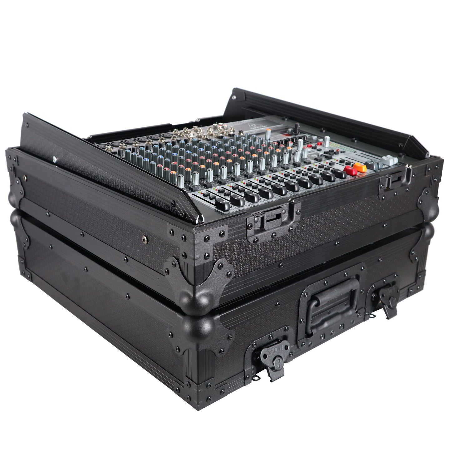 ProX 19" Slant Mixer Flight Case ATA Road Case With Laptop Shelf | 10U | Black on Black