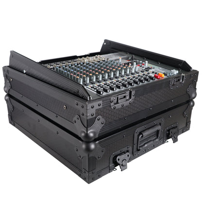ProX 19" Slant Mixer Flight Case ATA Road Case With Laptop Shelf | 10U | Black on Black