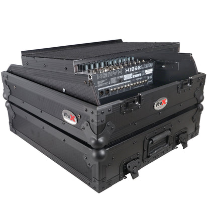 ProX 19" Slant Mixer Flight Case ATA Road Case With Laptop Shelf | 10U | Black on Black