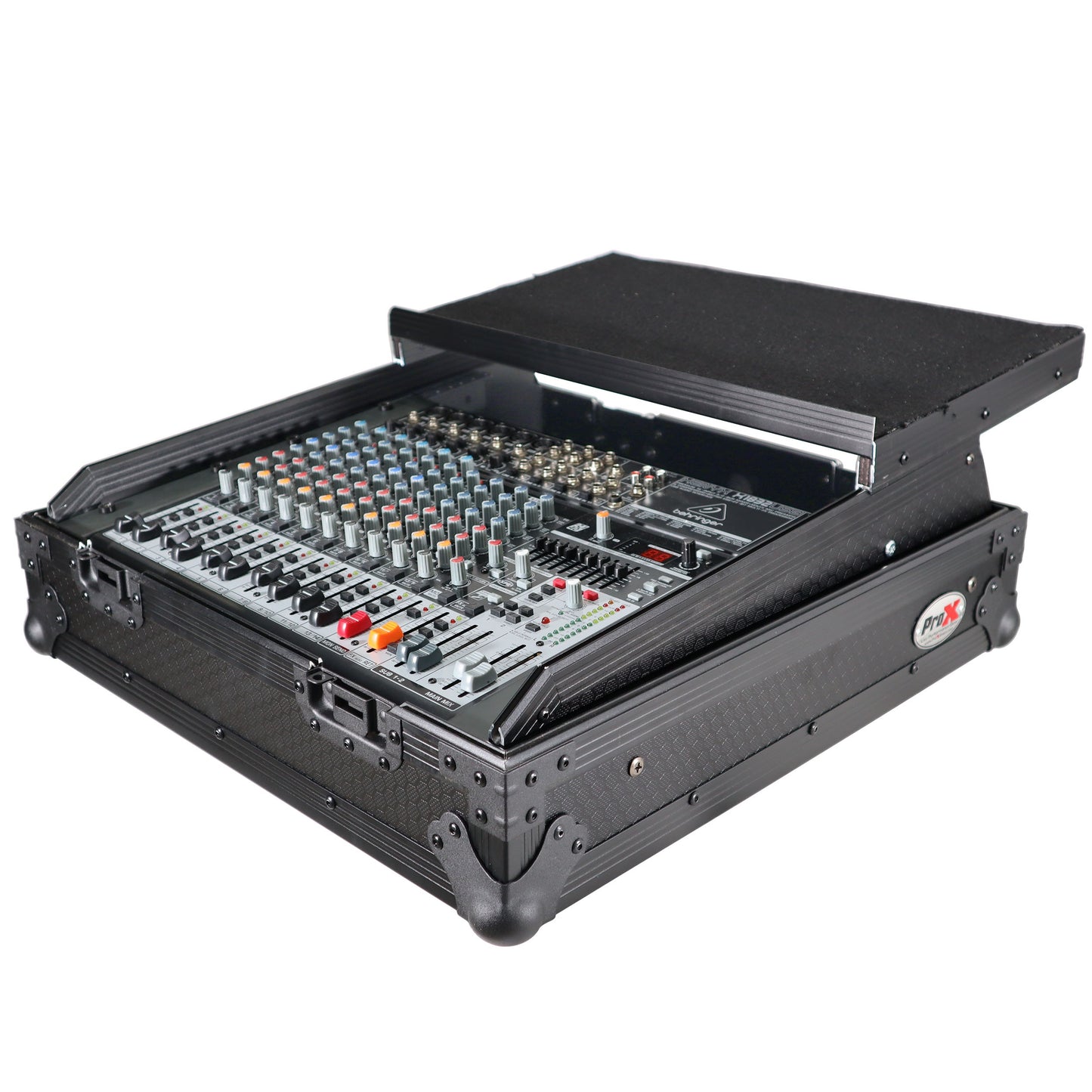 ProX 19" Slant Mixer Flight Case ATA Road Case With Laptop Shelf | 10U | Black on Black