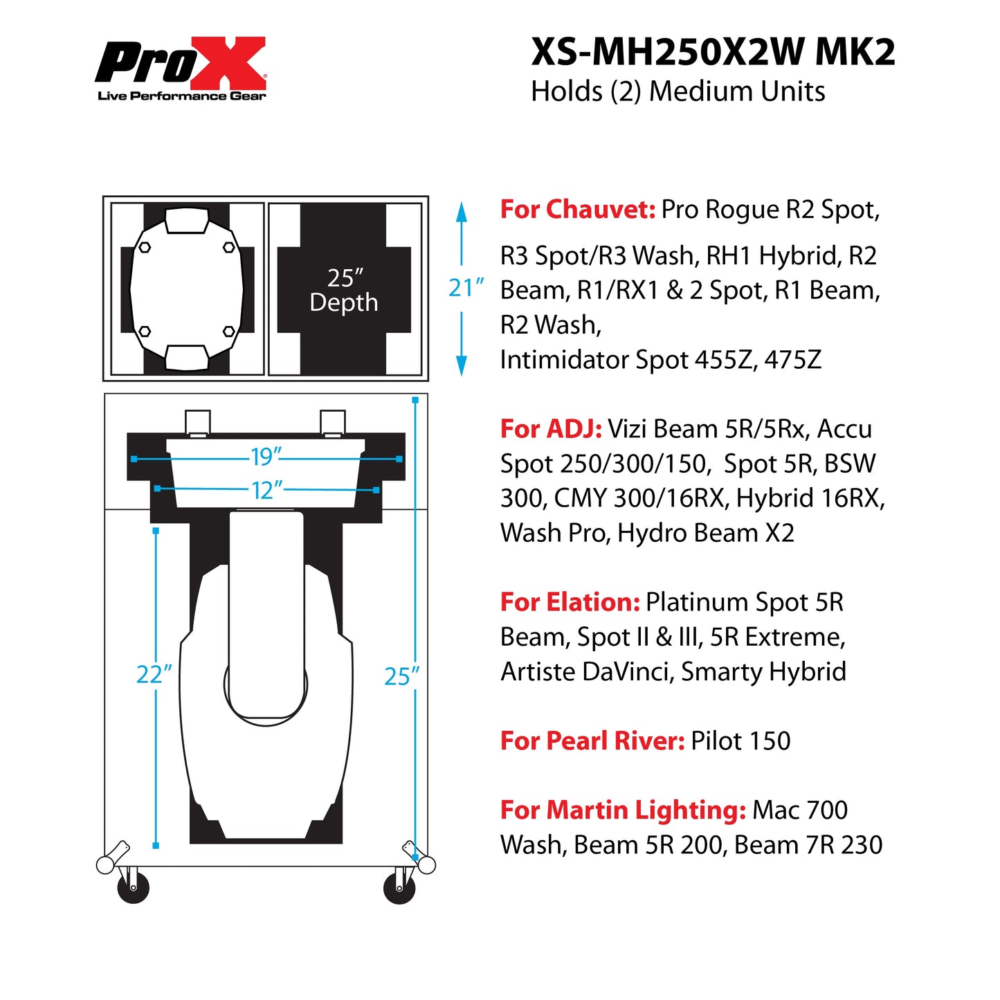 ProX XS-MH250X2WMK2 ATA Flight Case for Two 250 Style Moving Heads