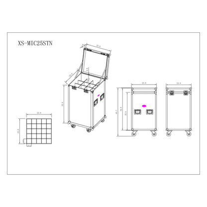 ProX Microphone Accessory Case ATA Flight Case For Mic Storage | 25-stand holder