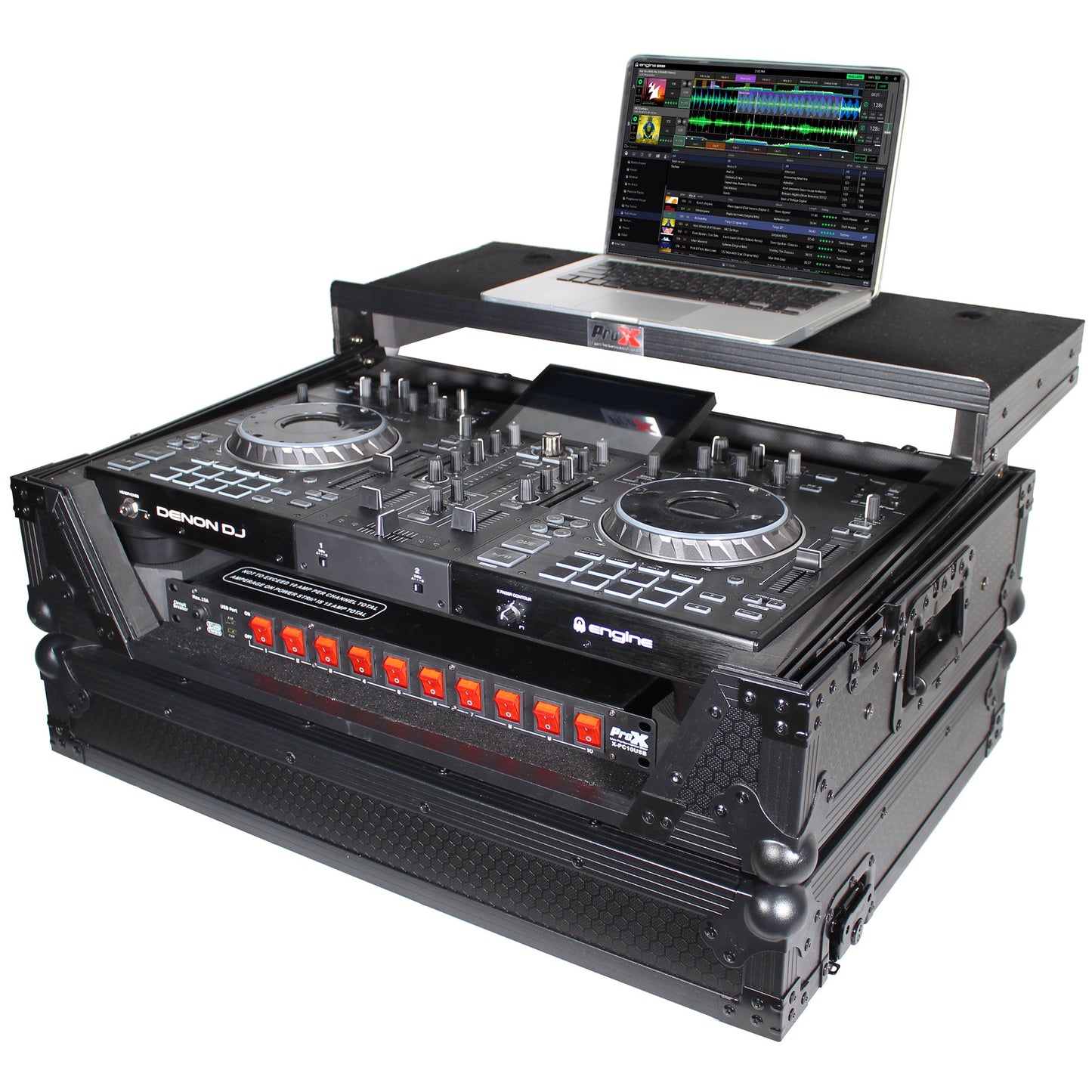 ProX ATA Flight Case for Denon PRIME 2 DJ Controller With Laptop Shelf | Black on Black