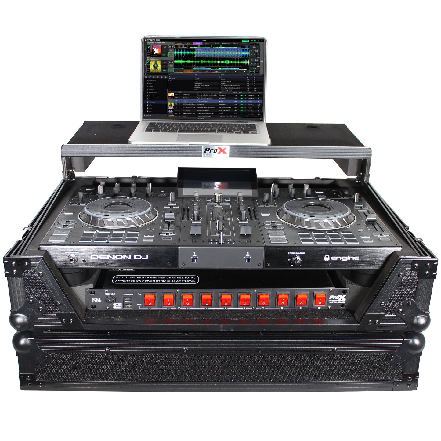 ProX ATA Flight Case for Denon PRIME 2 DJ Controller With Laptop Shelf | Black on Black