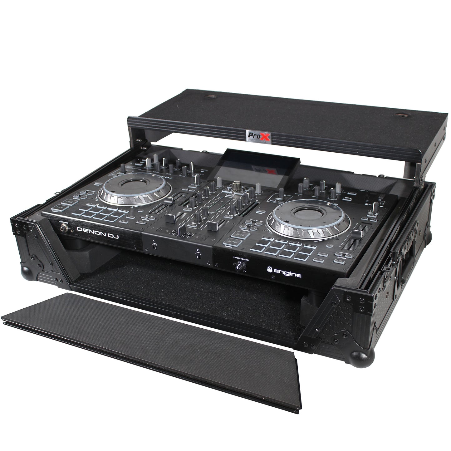 ProX ATA Flight Case for Denon PRIME 2 DJ Controller With Laptop Shelf | Black on Black