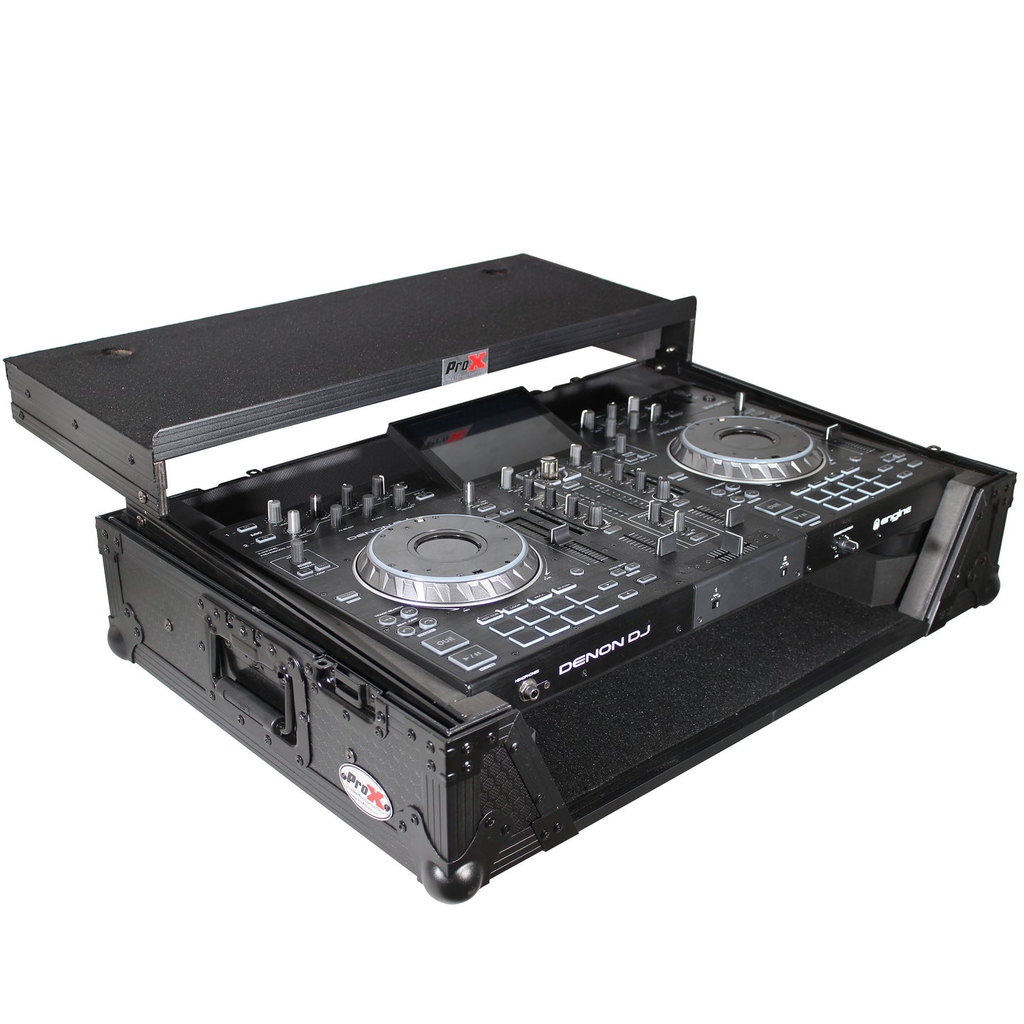 ProX ATA Flight Case for Denon PRIME 2 DJ Controller With Laptop Shelf | Black on Black