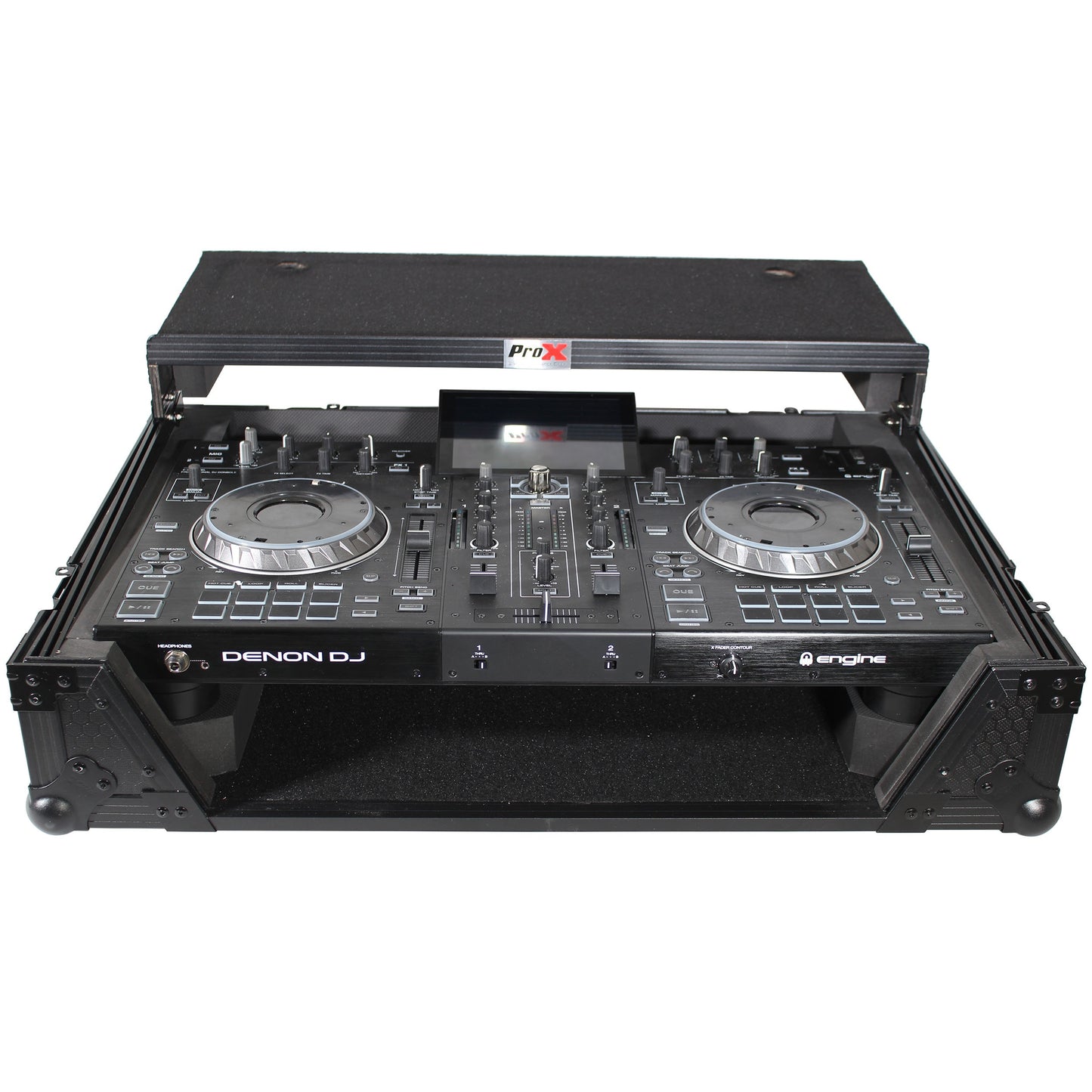 ProX ATA Flight Case for Denon PRIME 2 DJ Controller With Laptop Shelf | Black on Black