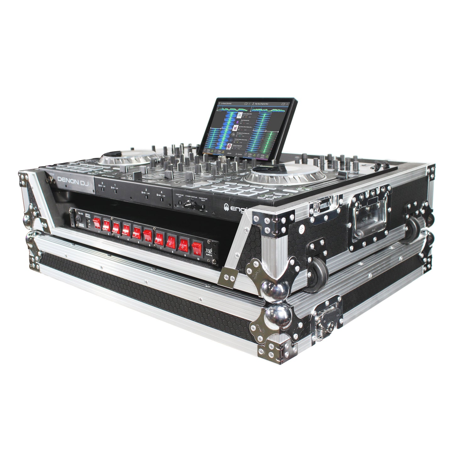 ProX ATA Flight Case for Denon PRIME 4 DJ Controller With Rack | Silver on Black