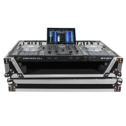 ProX ATA Flight Case for Denon PRIME 4 DJ Controller With Rack | Silver on Black