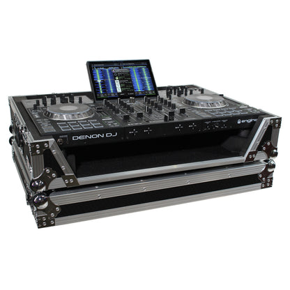 ProX ATA Flight Case for Denon PRIME 4 DJ Controller With Rack | Silver on Black