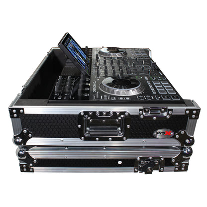 ProX ATA Flight Case for Denon PRIME 4 DJ Controller With Rack | Silver on Black