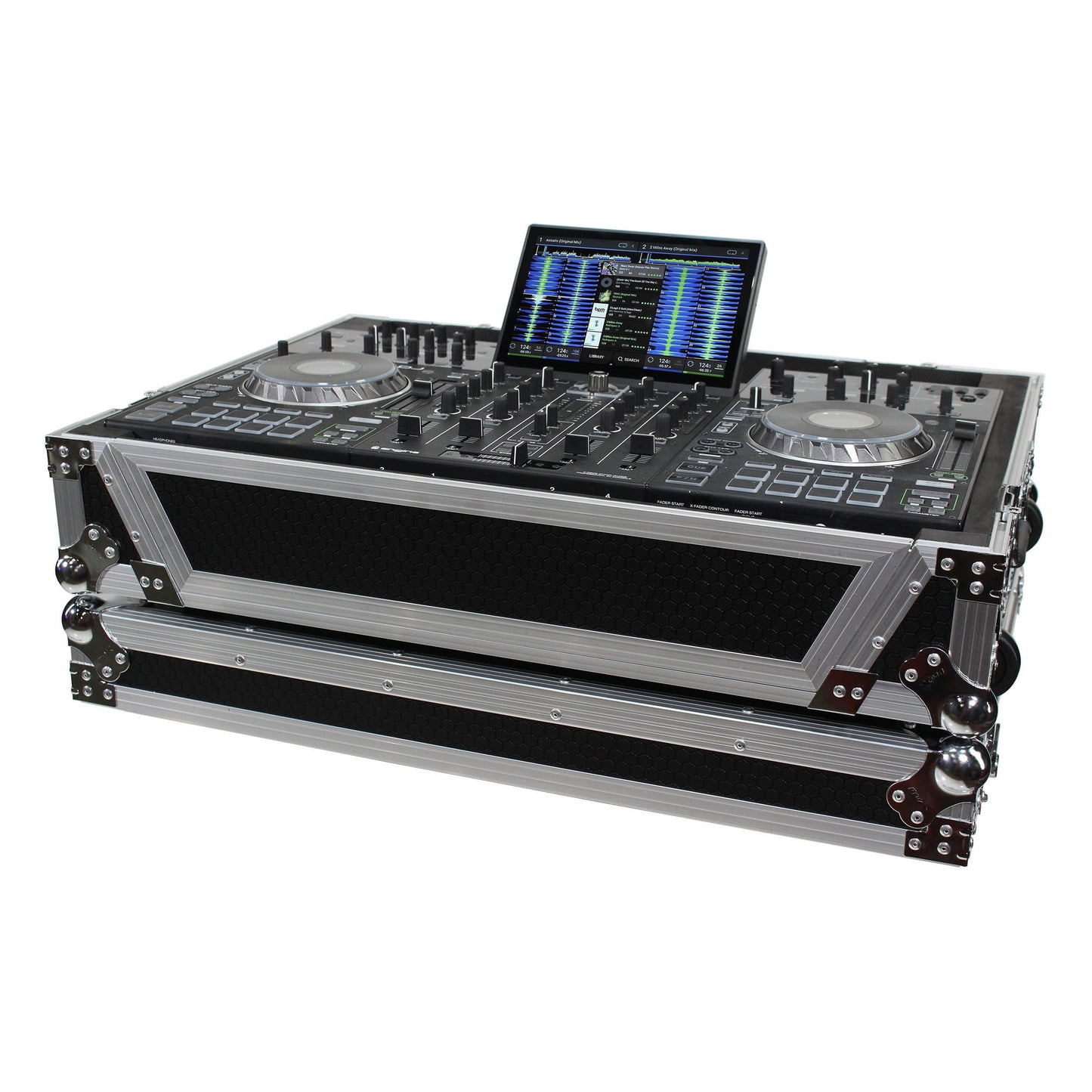 ProX ATA Flight Case for Denon PRIME 4 DJ Controller With Rack | Silver on Black