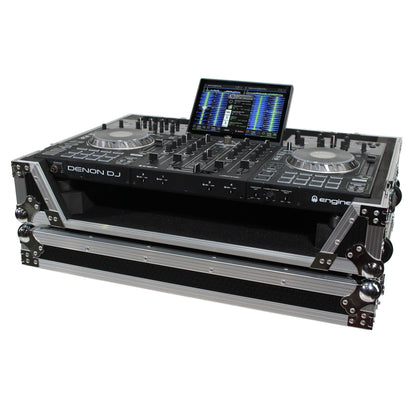 ProX ATA Flight Case for Denon PRIME 4 DJ Controller With Rack | Silver on Black