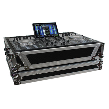 ProX ATA Flight Case for Denon PRIME 4 DJ Controller With Rack | Silver on Black