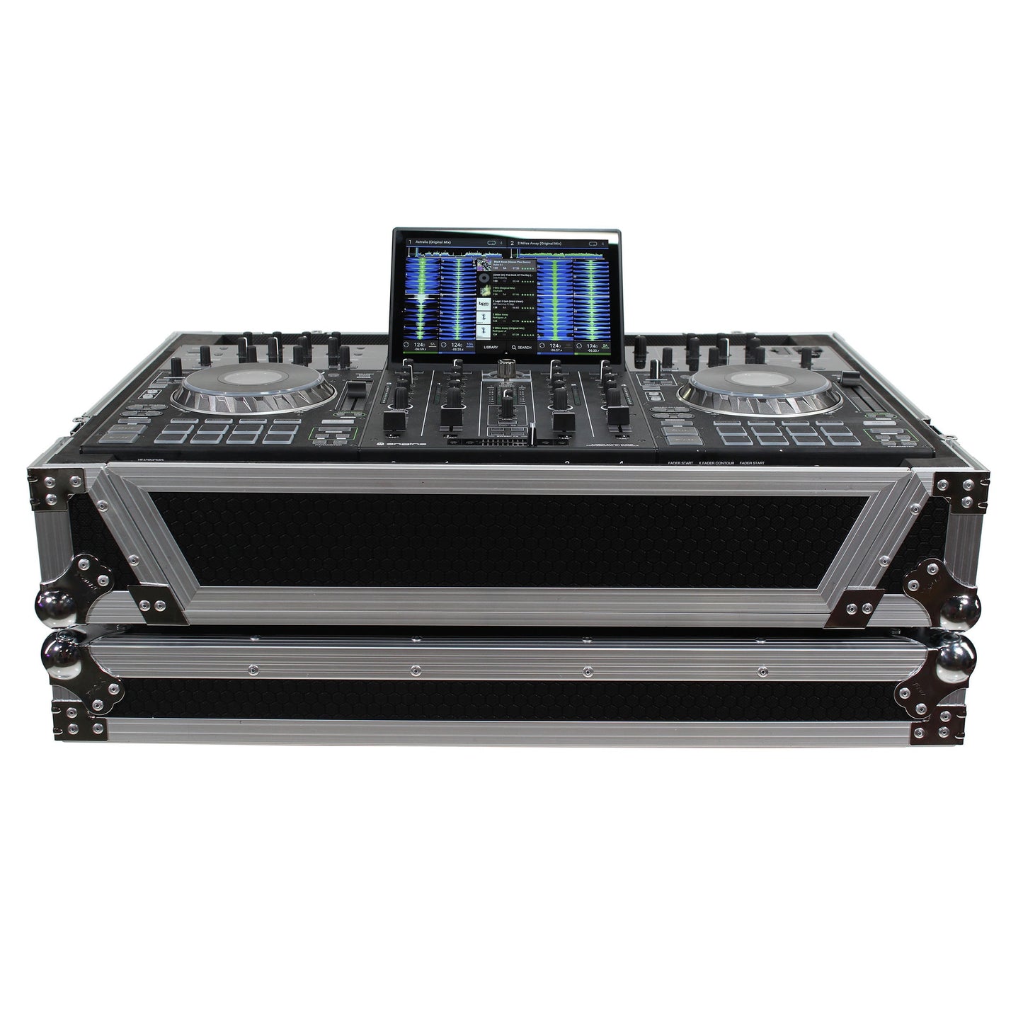 ProX ATA Flight Case for Denon PRIME 4 DJ Controller With Rack | Silver on Black